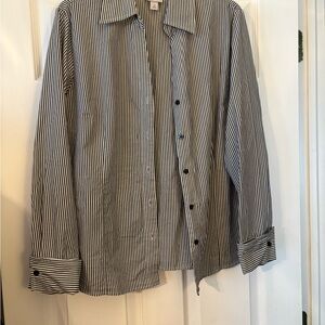 Black and White Striped Button-Up Shirt
